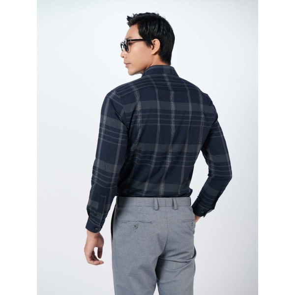 Áo sơ mi dài tay nam OWEN AS220944D somi công sở Vải Sợi Tre cao cấp Kẻ caro lớn ghi đen Dáng Slim Fit Tà Lượn Không Túi