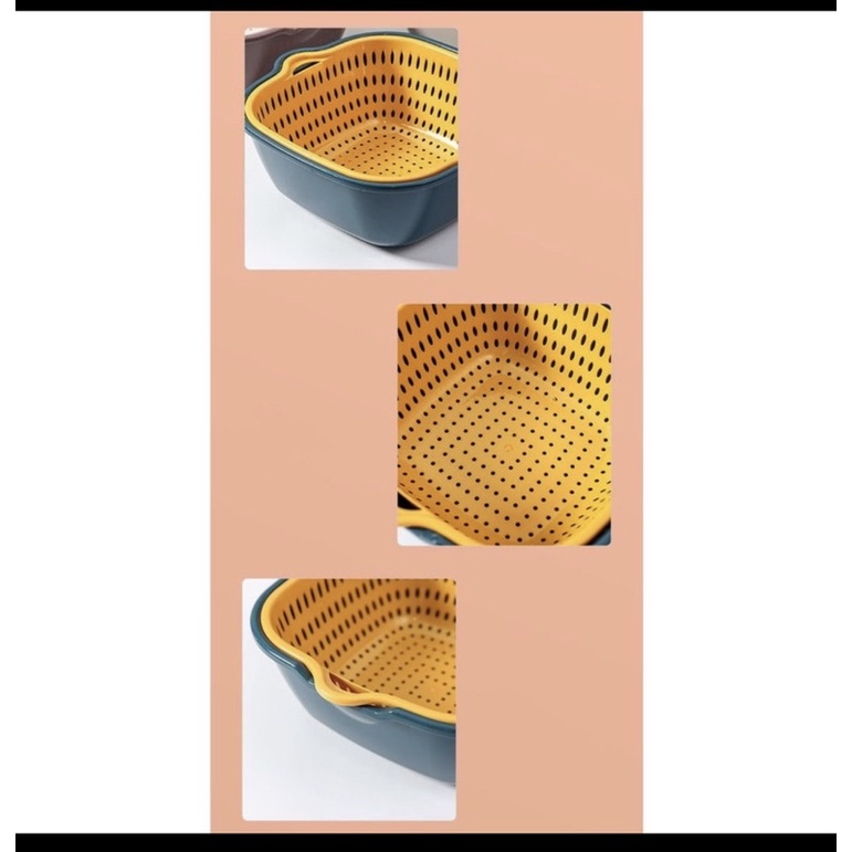 Rổ ráo nước- rổ rửa rau củ quả 2 lớp ráo nước tiện dụng dùng trong nhà bếp-set 6 chi tiết