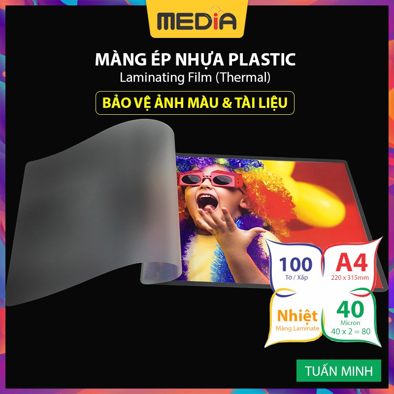 Màng Ép Plastic A4 MEDIA inkjet, Màng Ép Nhựa , Kích Thước 21.5 x 32cm (A4), Độ Dày 40 Micro, 100 Tờ