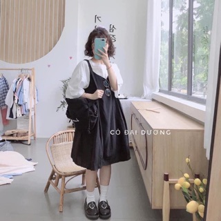 Set áo trắng yếm xuông đen siêu xinh xinh