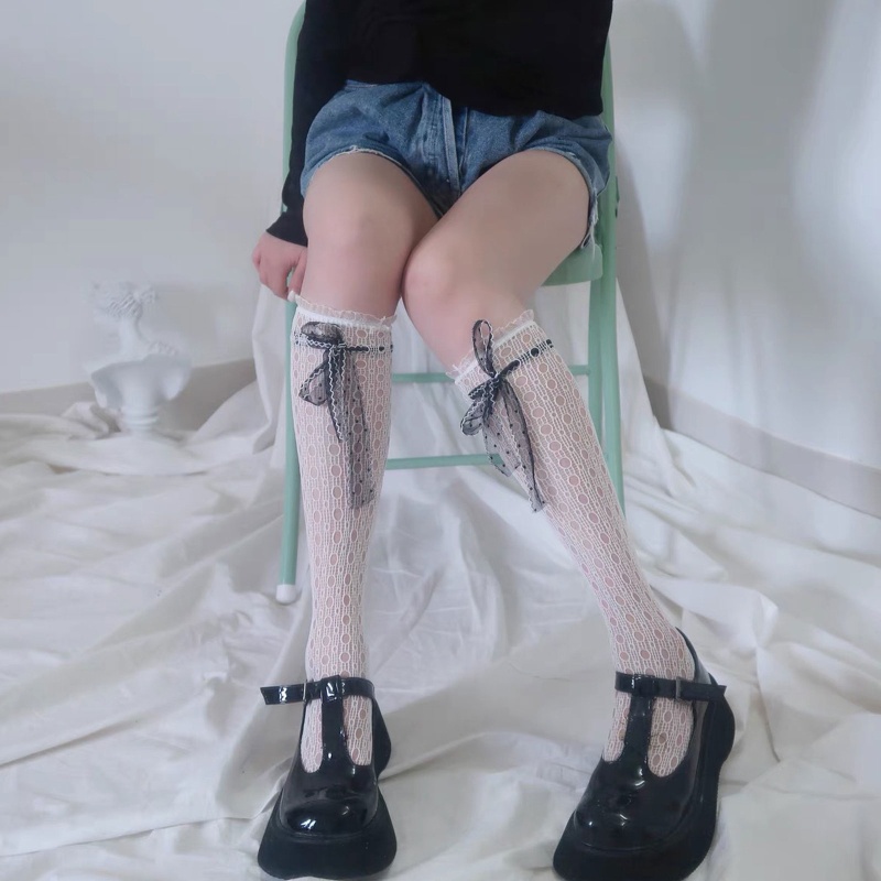 Tất dài đến đầu gối trang trí nơ ruy băng phong cách harajuku ngọt ngào xinh xắn cho nữ