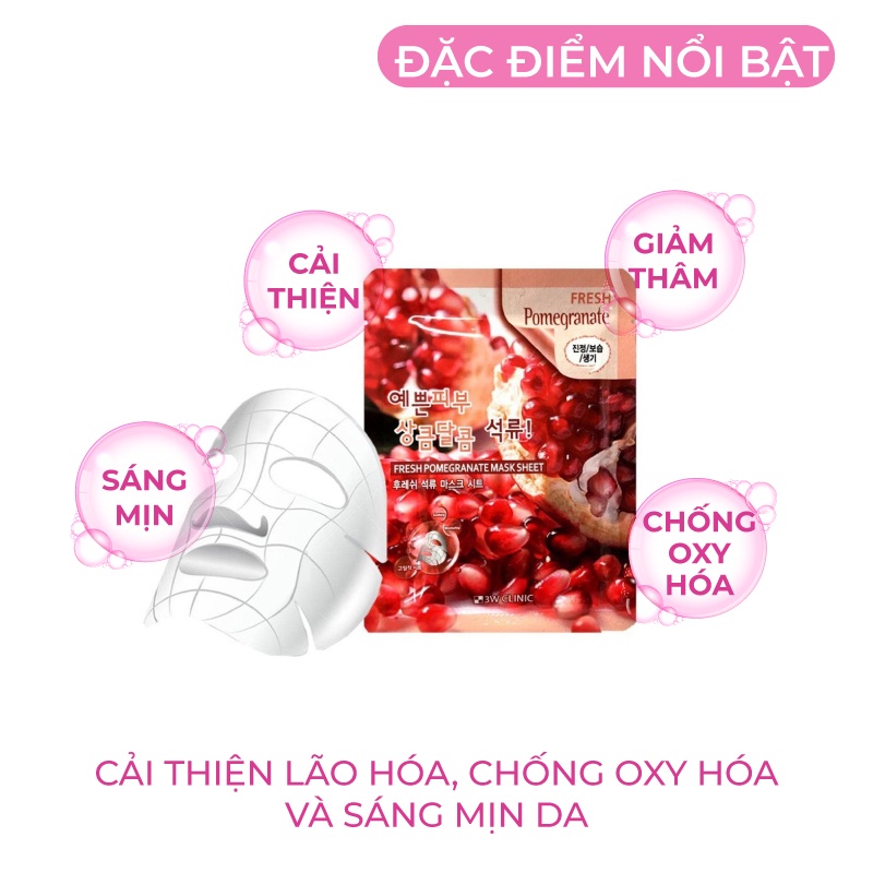 [Mã BMBAU50 giảm 7% đơn 99K] Combo 10 Túi Mặt nạ giấy - Mặt nạ dưỡng da chiết xuất từ Lựu Đỏ 3W Clinic Hàn Quốc 23mlx10