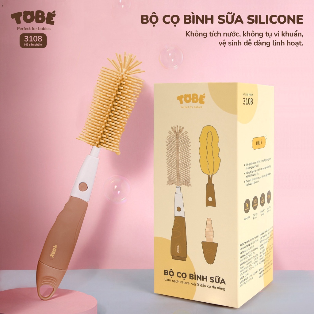 Bộ cọ bình sữa Silicone tobe 5 chi tiết cao cấp đa năng siêu bền bỉ thuận tiện cho mẹ, tiện lợi cho bé yêu 3108