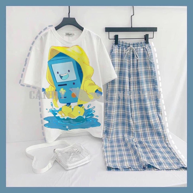 Sét áo cá happy và game áo vàng+quần kẻ xanh , sét áo nam nữ, sét bộ mặc ở nhà MODY