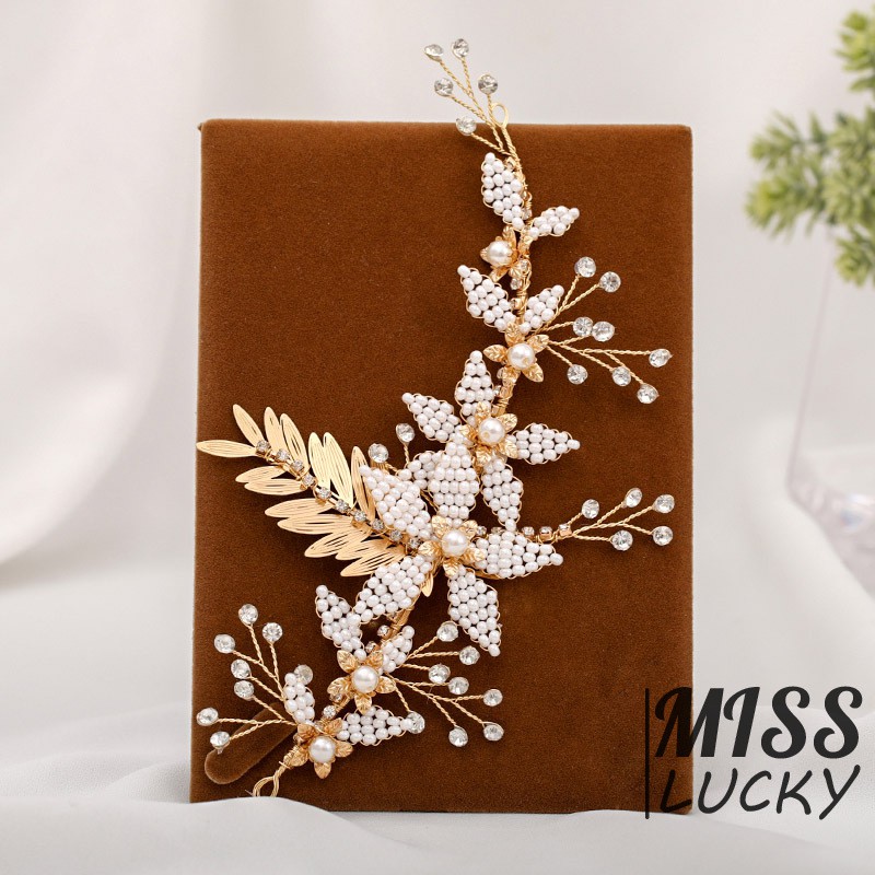 Set kẹp tóc hình bông hoa gắn đá giả và hạt ngọc trai thời trang thanh lịch cho nữ