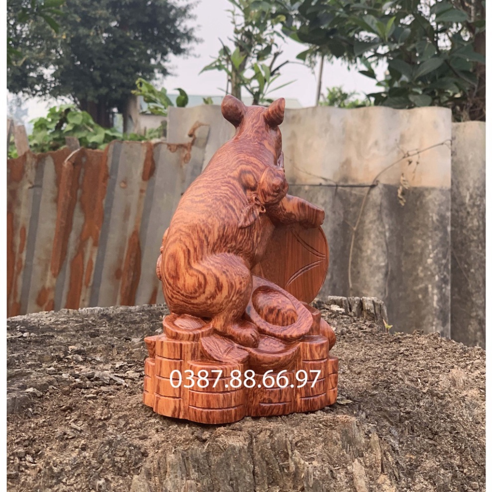 Tượng linh vật con chuột tuổi tý cao 15cm và 20cm chất liệu gỗ hương