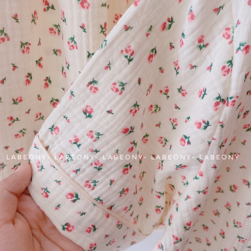 Pyjama đồ mặc nhà đồ bộ nữ hoa hồng xô muslin cao cấp mềm mát Labeony