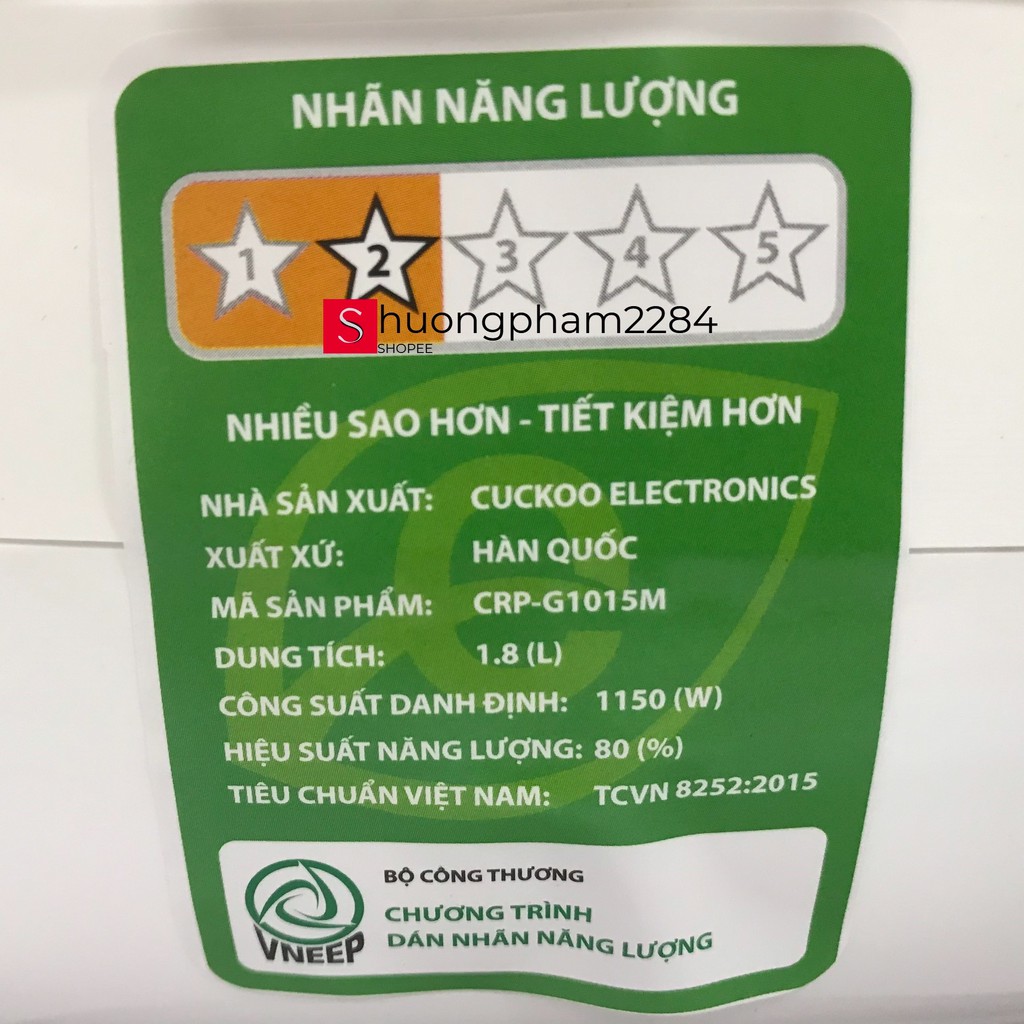 Nồi cơm điện tử Cuckoo CRP-G1015M 1.8L nhập khẩu Hàn Quốc