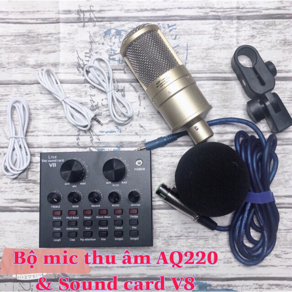 Mic thu âm Aqta AQ220 với Sound card v8 auto-tune dòng tiếng anh- bộ mic về live stream và thu âm được ♥️♥️