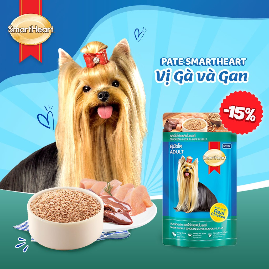  Pate cho chó Smart heart 130g vị gà bò thức ăn chó lớn nhỏ cún cưng Con Mèo Xiêm