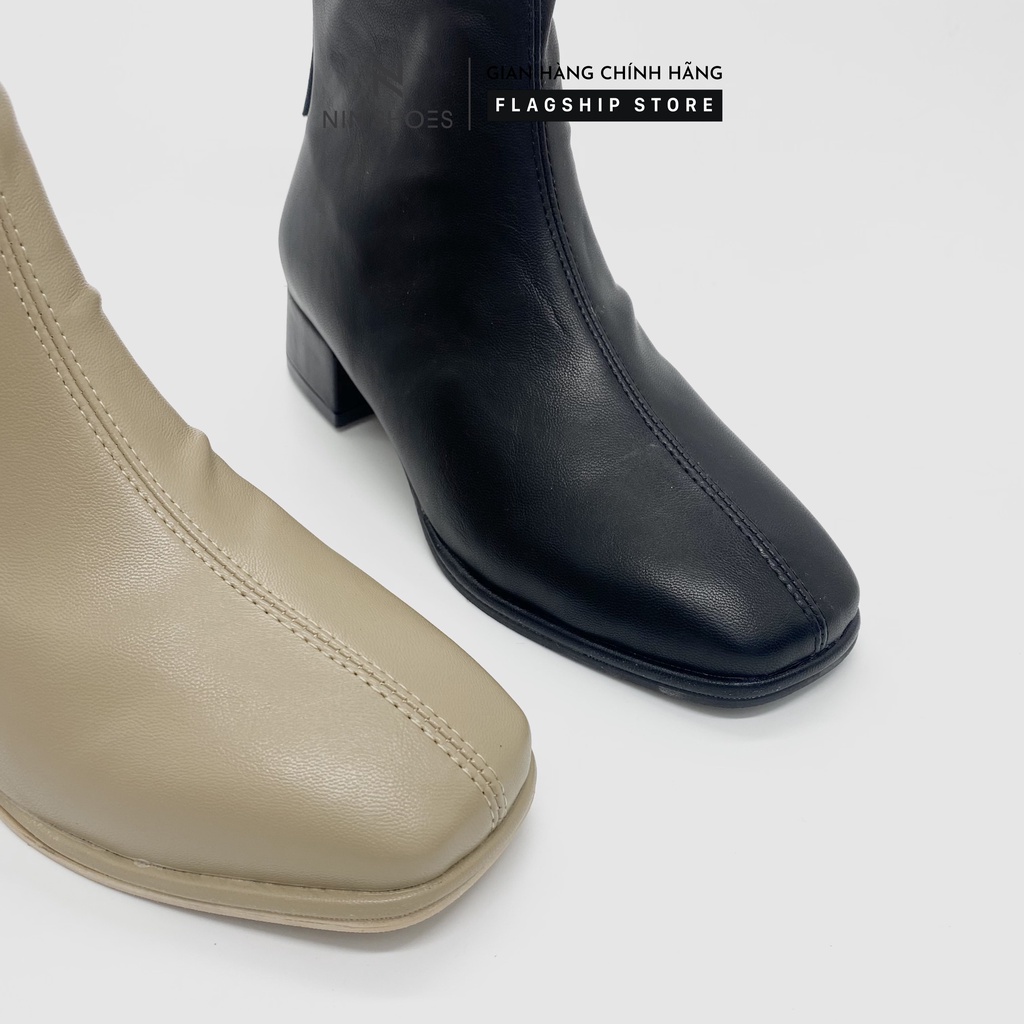 Giày Boot nữ 2p cổ khoét kéo khóa sau da si Ninshoes | BigBuy360 - bigbuy360.vn