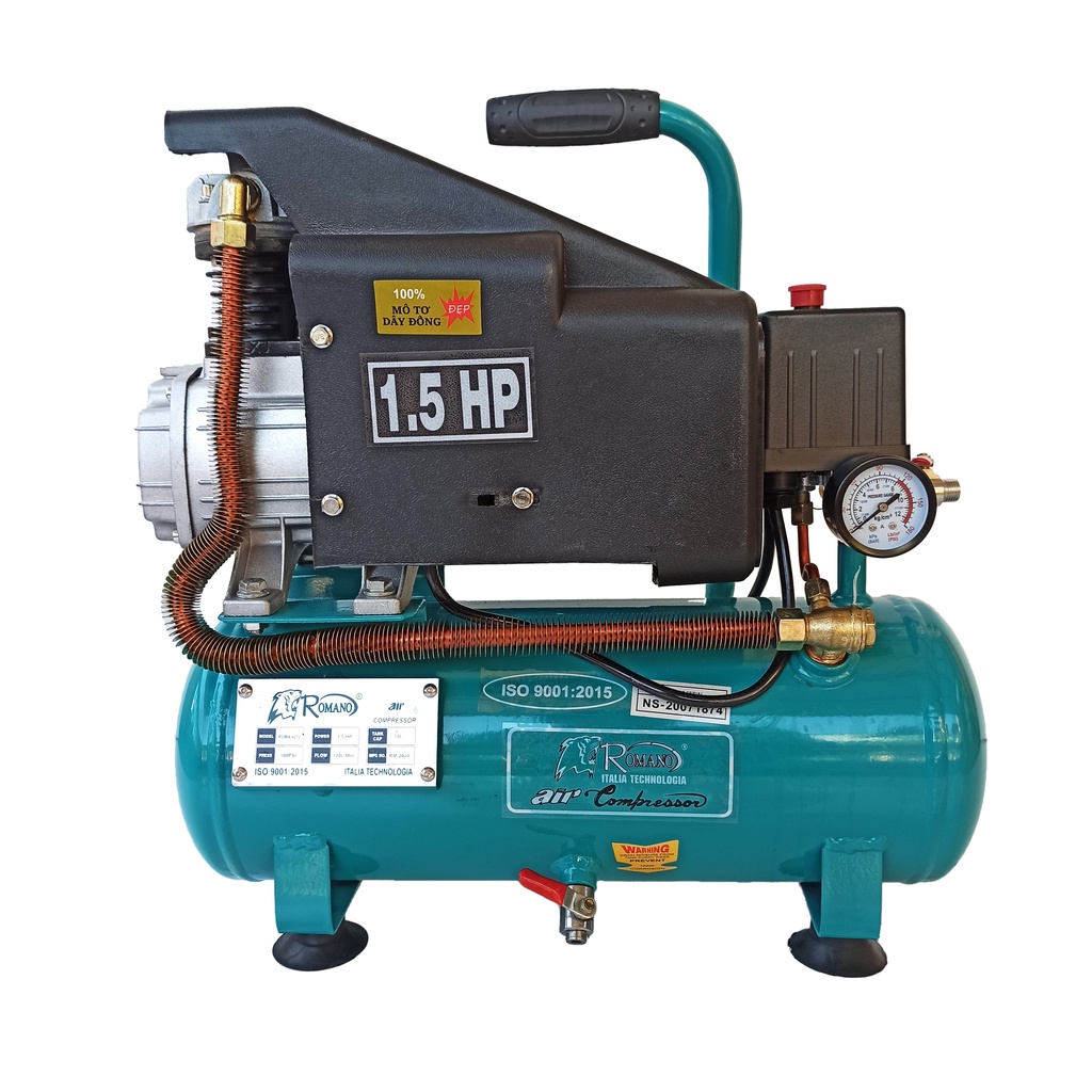 Máy nén khí có dầu Romano ROMA4212, Công suất 1.5HP, Máy chạy dầu, Bình 12L