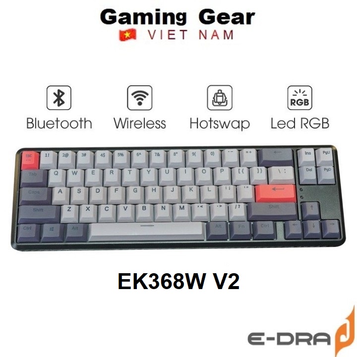 Bàn phím cơ Gaming E-Dra EK368W V2 (Wireless / Bluetooth / Led RGB / Hotswap)