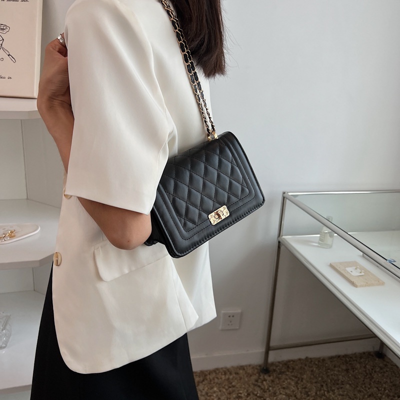 Túi đeo chéo JASMIN NOIR nắp lật họa tiết kẻ ô phối dây xích cho nữ