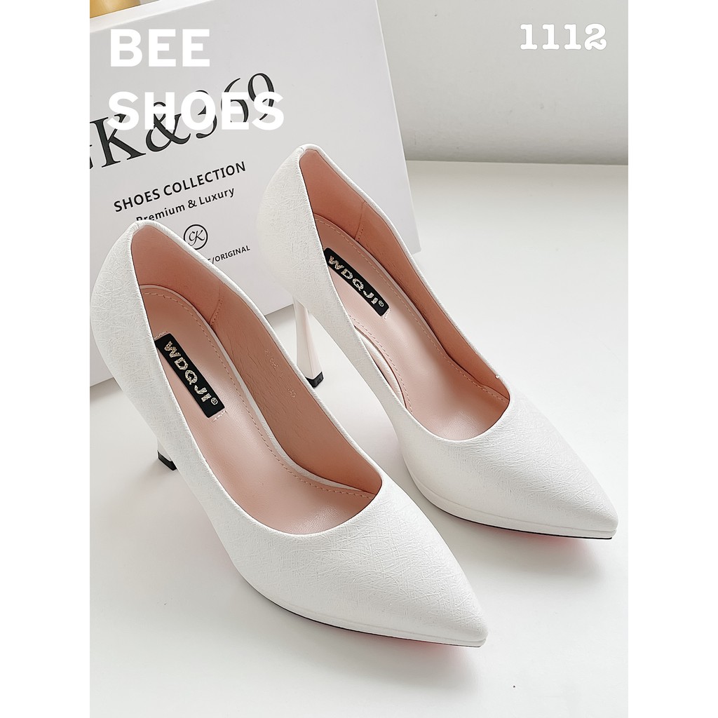 BEESHOES - GIÀY CAO GÓT NỮ MŨI NHỌN GÓT NHỌN - GIÀY CAO GÓT NỮ MŨI NHỌN GÓT NHỌN CAO 9 PHÂN SẴN MÀU TRẮNG 201112