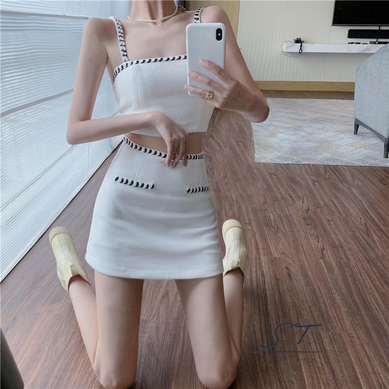 Set chân váy lưng cao và áo thun tay ngắn thời trang quyến rũ cho nữ