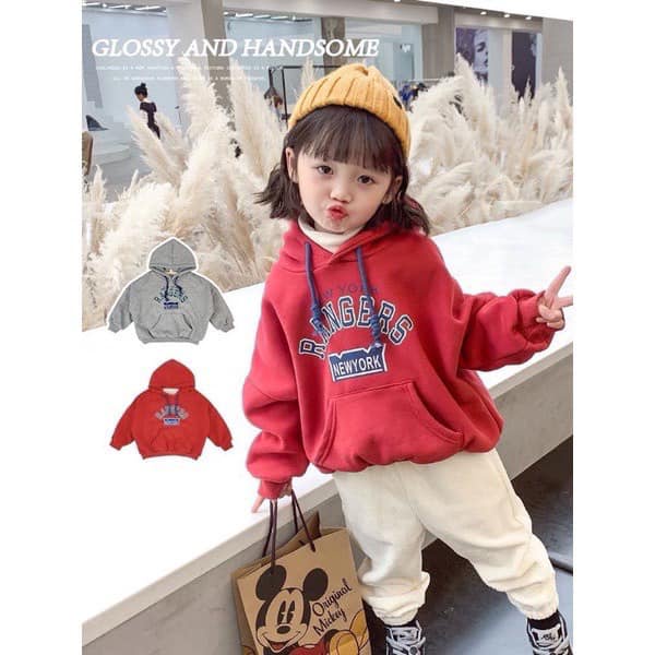 Áo nỉ hoddie cho bé trai bé gái thu đông có mũ hai lớp in chữ in chữ Ranger Newyork Quảng Châu cao cấp JIMADO QQ5522A