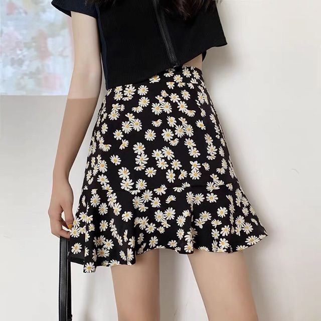 [Hot 2020] Chân váy đuôi cá ngắn Hoa Cúc xoè màu đen trắng hot trend | Daisy Skirt hot trend 2020