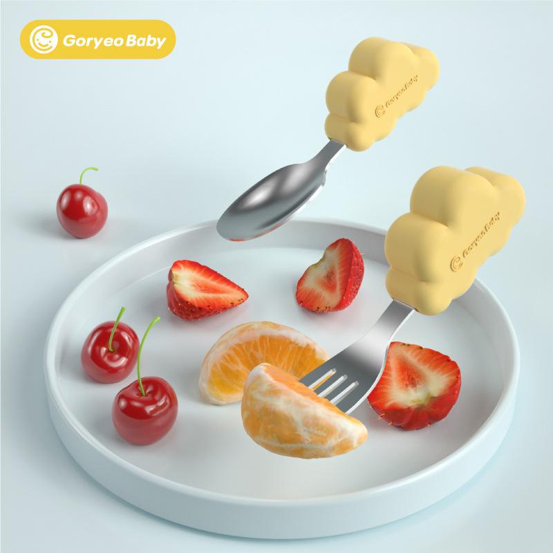 Set Thìa Dĩa Ăn Dặm Goryeo Baby Cho Bé Cao Cấp, Tay Cầm Hình Đám Mây Dễ Thương, Có Hộp Đựng