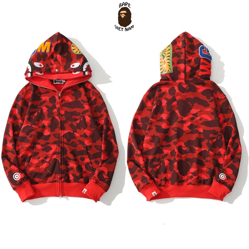 Áo Hoodie Bape, Jacket Bape 2 mũ full zip SS2021 3 màu Camo Red, Camo Violet, Camo Blue BapeVN