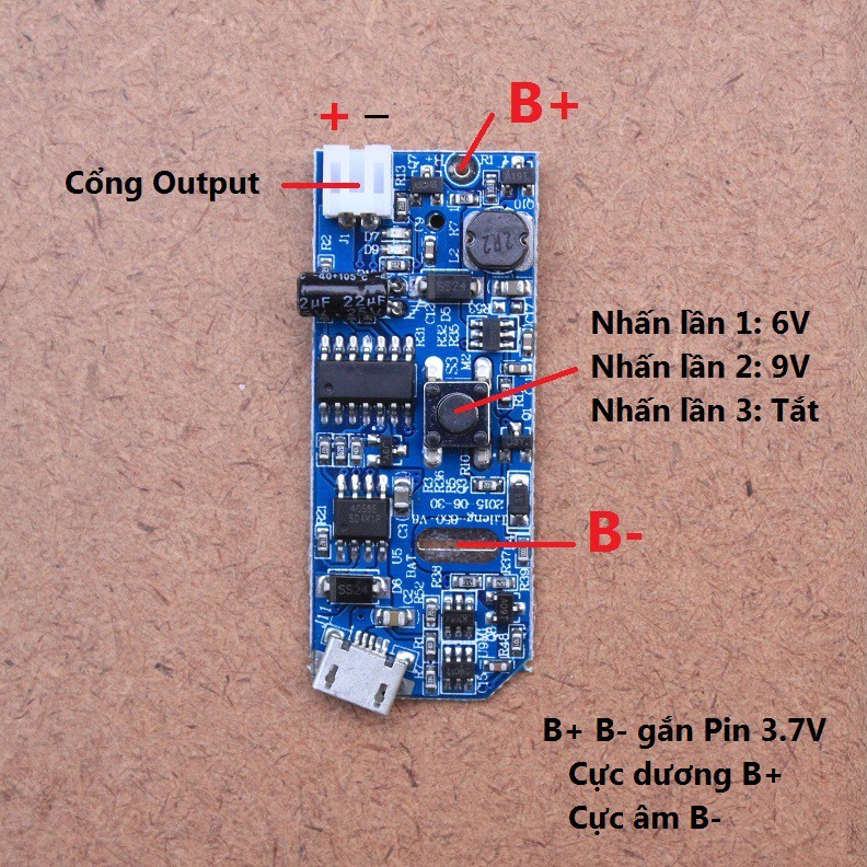 Mạch booster 3.7V lên 6V / 9V dùng chế quạt mini