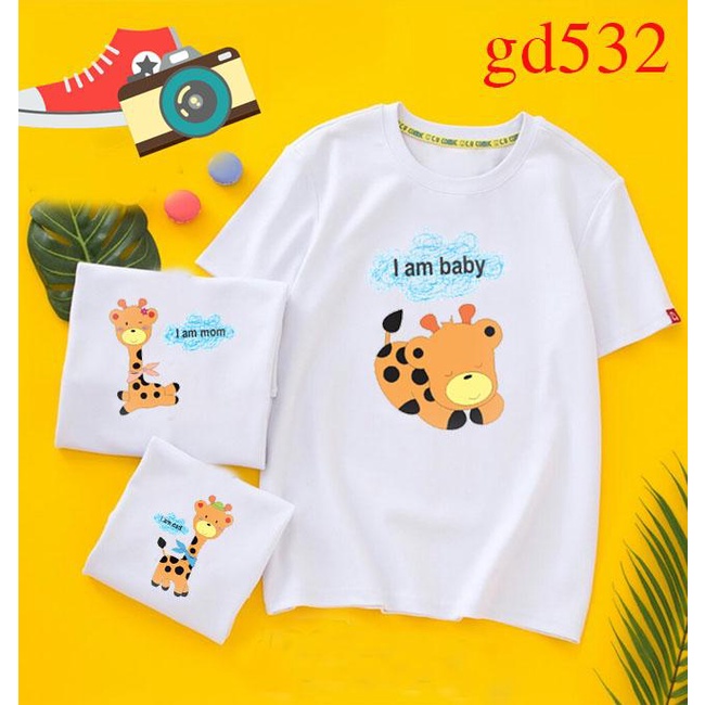 địa chỉ bán áo gia đình tại tphcm Ồ ồ in hươu cao cổ chibi -- [Giá niêm yết là giá của 1 áo]