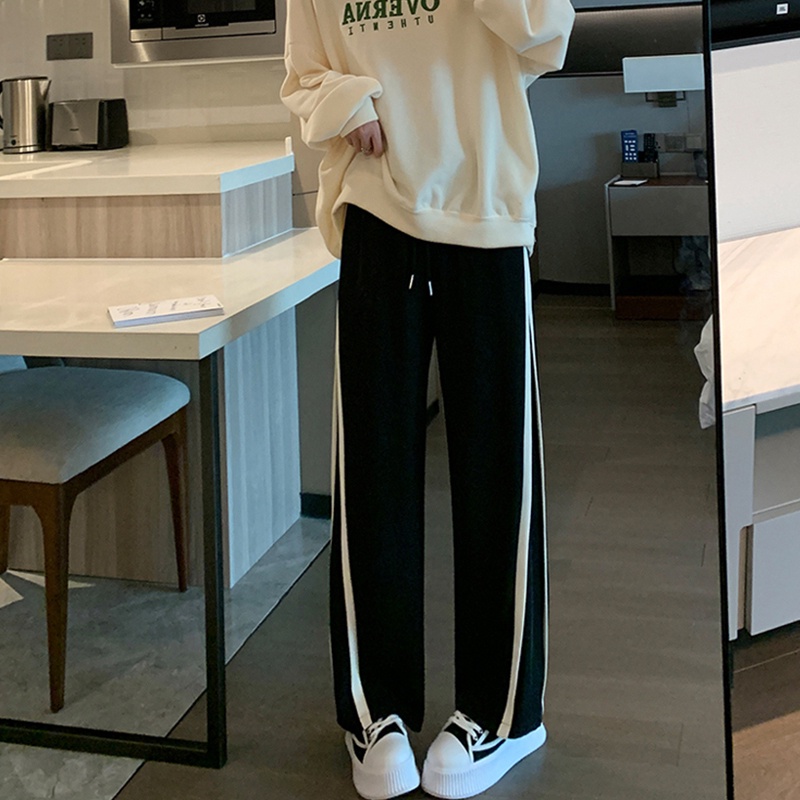 Quần dài ZHELIHANGFEI lưng cao ống rộng họa tiết sọc thời trang cho nữ