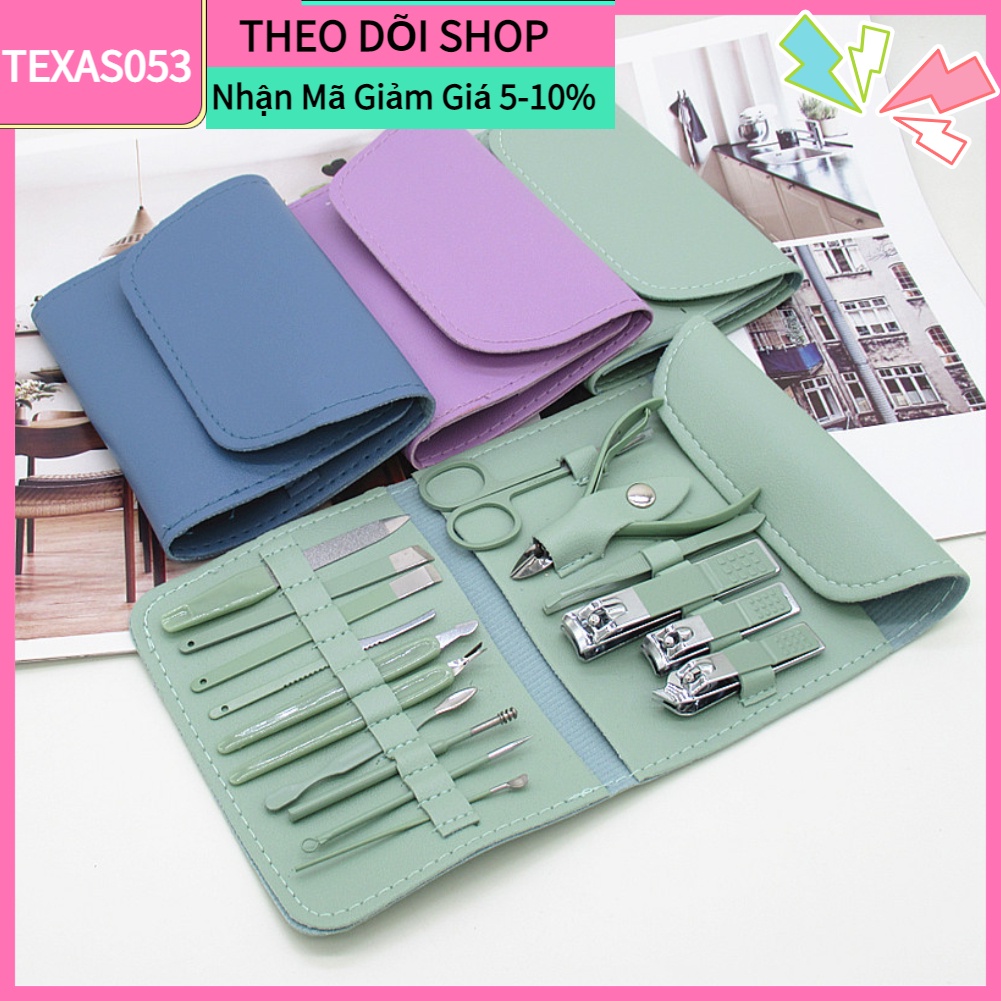 Hàng Sẵn Bộ 16 Dụng cụ cắt móng tay kềm bấm nhặt da nặn mụn dũa nhíp làm đẹp siêu bền【Texas053】