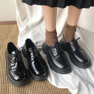Giày da mũi tròn gót thấp phong cách Hàn Quốc trẻ trung dành cho bạn gái