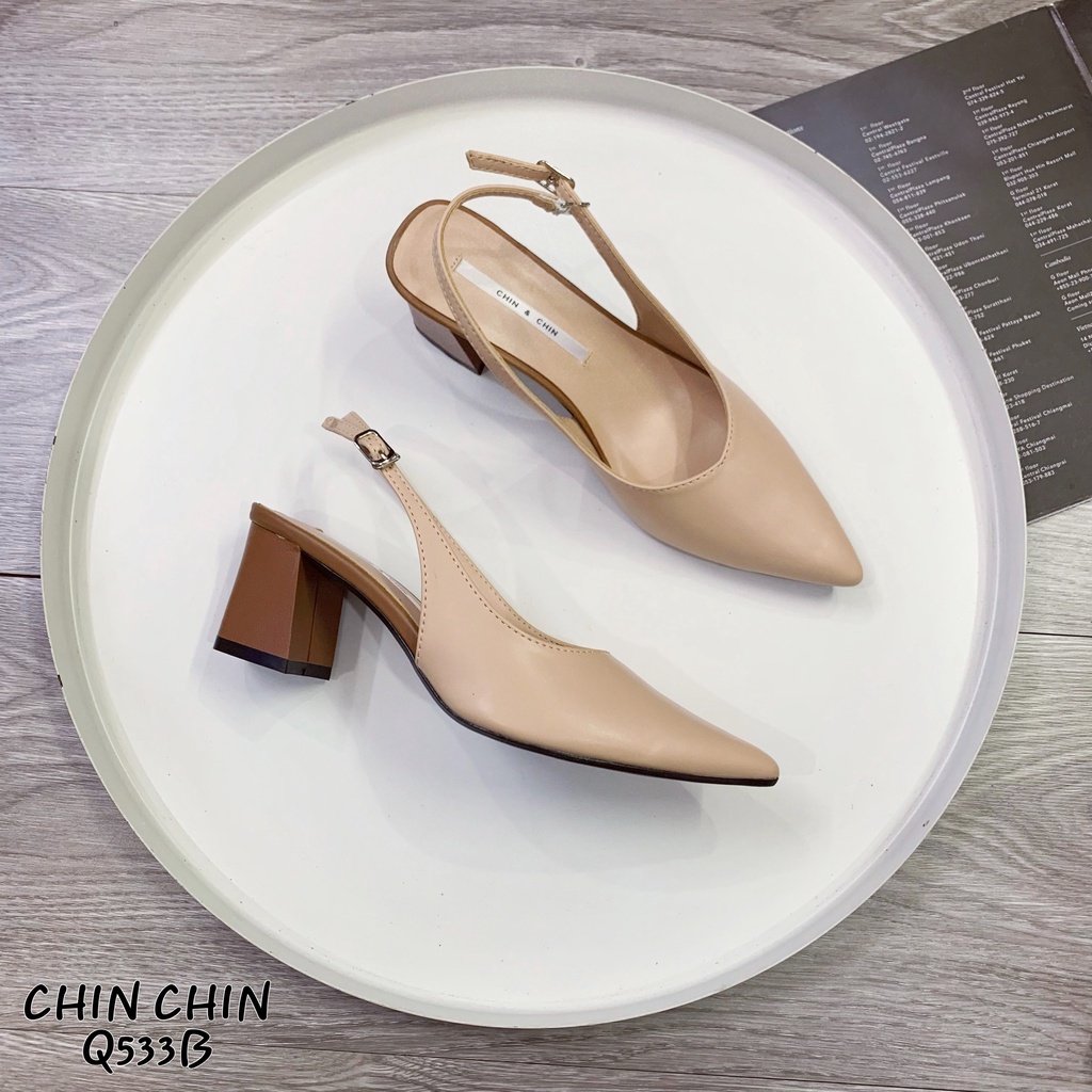 GIÀY SANDAL NỮ CHIN CHIN SLINGBACK MŨI TIM PHỐI MÀU 7P VNXK