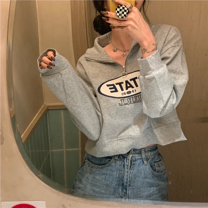 Áo Sweater Dài Tay Dáng Rộng Thêu Chữ Thời Trang Mùa Thu Dành Cho Nữ