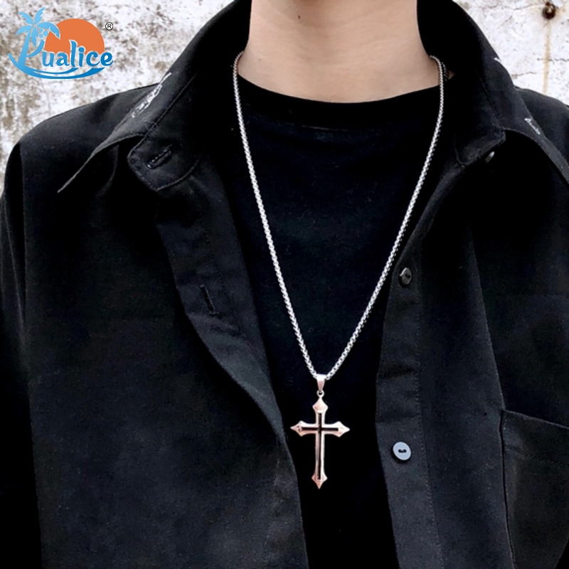 Harajuku style street personality titanium steel cross necklace all-match pendant accessories men and women the same paragraph