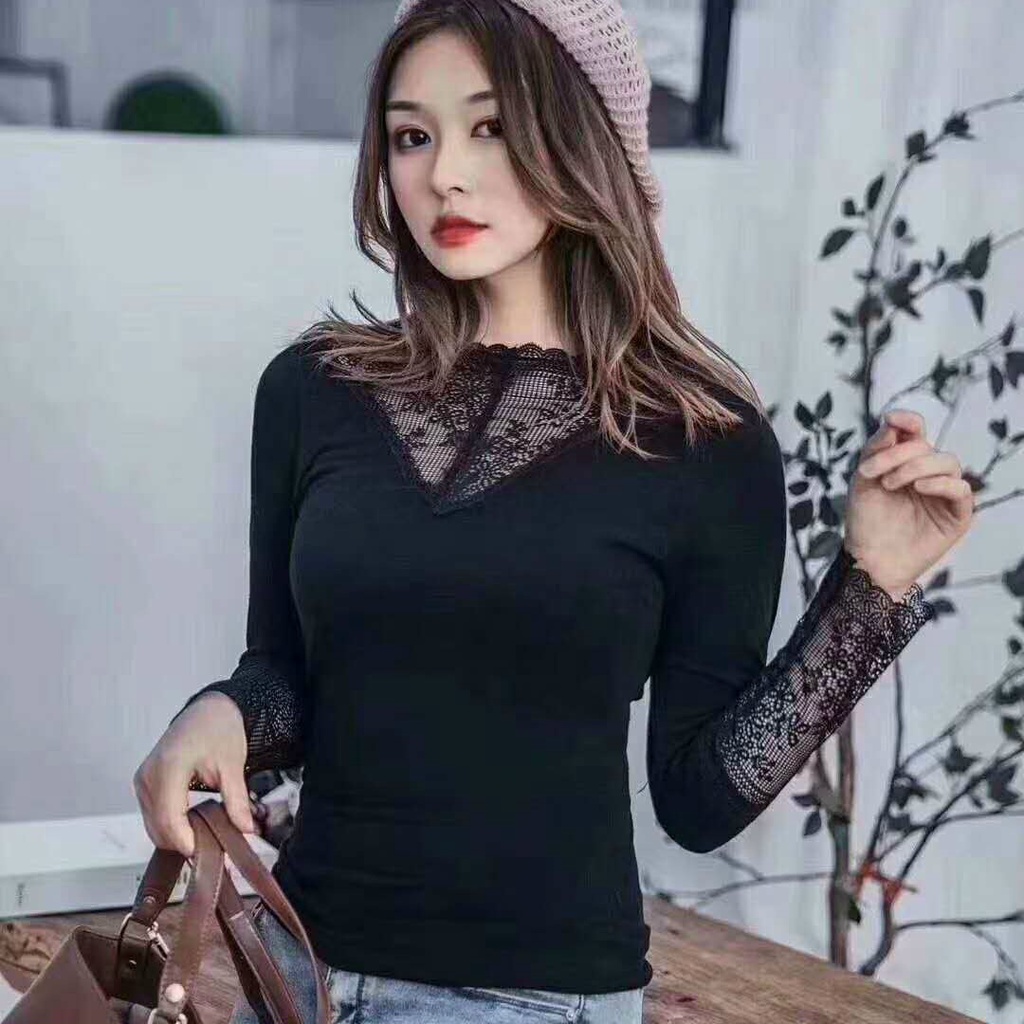 Sỉ Áo Giữ Nhiệt Lót Lông Siêu Ấm, Cổ áo phối ren xinh xắn