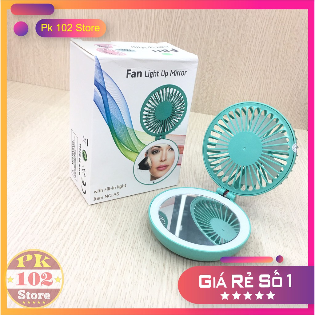 Quạt Mini Cầm Tay-Quạt Tích Điện Mini 3 in 1 Kèm Gương,Đèn (PK 102 Store)