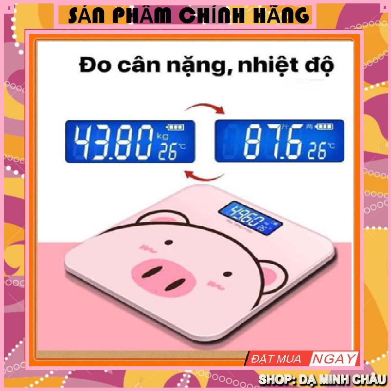 Cân Điện Tử Sức Khỏe Heo Hồng Cân Đo Điện Tử Thông Minh Mặt Kính Đo Cân Nặng Và Nhiệt Độ Theo Dõi Sức Khỏe Hàng Ngày