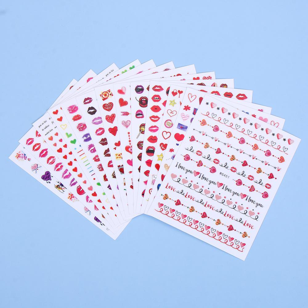 MIH Miếng Dán Móng Tay 3D Tự Dính Họa Tiết Trái Tim Màu Sắc Đẹp Mắt Thích Hợp Làm Quà Valentine