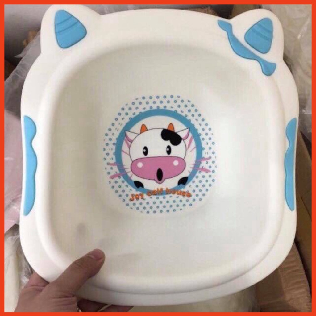 Chậu rửa mặt trẻ em hình con bò cao cấp - Chậu nhựa an toàn họa tiết đáng yêu cho bé (PK3)