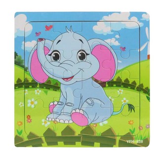 Tranh Xếp Hình,Tranh Ghép Bằng Gỗ Loại 16 Mảnh Chủ Đề Động Vật và Phương Tiện Giao Thông Cho Bé