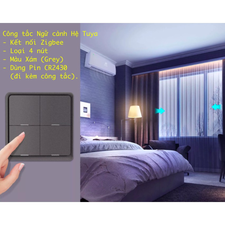 Công tắc ngữ cảnh thông minh loại dán tường, Zigbee, dùng App Smart Life hoặc Tuya