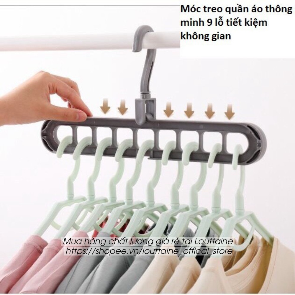Móc treo quần áo thông minh tiết kiệm diện tích tủ đứng thanh nhựa 9 lỗ mắc phơi đa năng tiện lợi