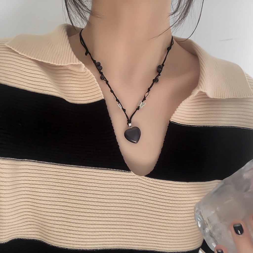 ☼Dây Chuyền Mặt Hình Trái Tim Đính Đá Opal Phong Cách Hàn Quốc Cổ Điển Thời Trang