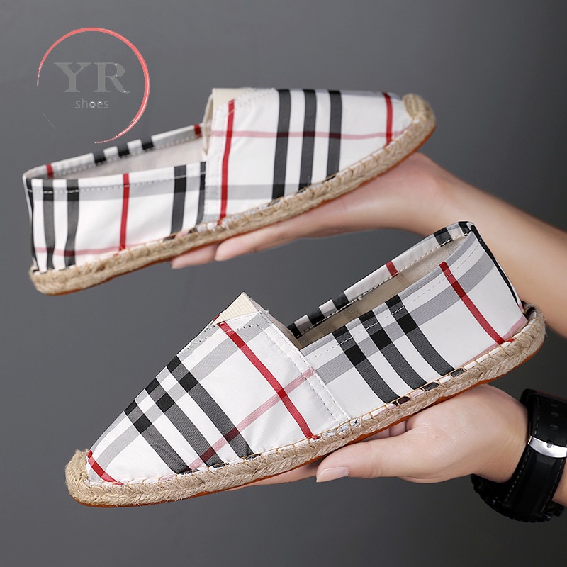 Giày lười vải thời trang hoa văn caro cho nam