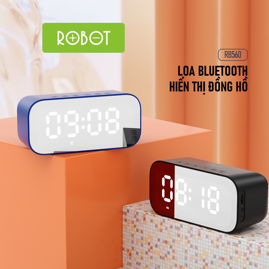 Loa Bluetooth 5.0 ROBOT RB560 Âm Thanh Tuyệt Vời Kiêm Đồng Hồ Báo Thức Màn Hình Hiển Thị LED Hàng Chính Hãng