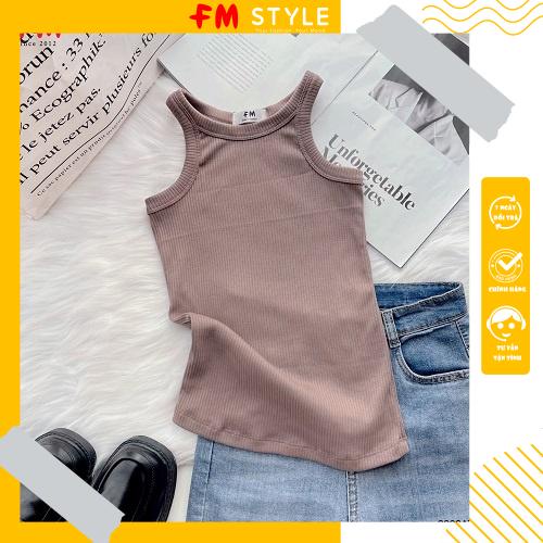 Áo ba lỗ cổ cao croptop  nữ FM Style chất thun gân trơn sát nách viền bo nách cổ ôm body 220320002