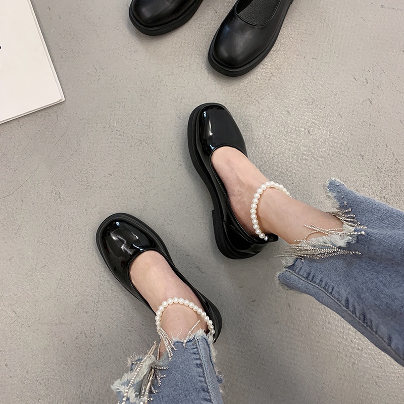 Small Leather Shoes Female 2021 Spring New Fashion Wild Retro Japanese Thick With Beaded Round Solid Color Sputum Bottom