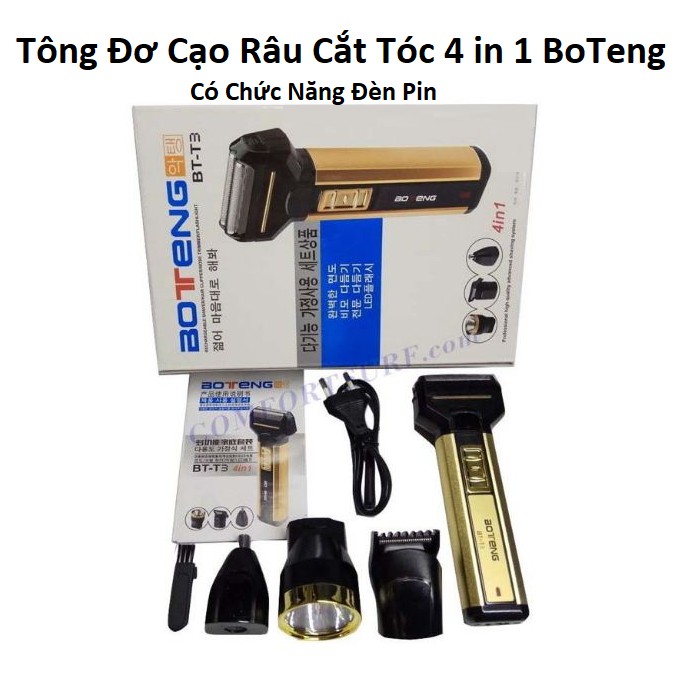 Bộ Máy Cạo Râu,Tông Đơ Cắt Tóc 4 Trong 1 BOTENG BT-T3 Thế Hệ Mới (Đen Vàng)