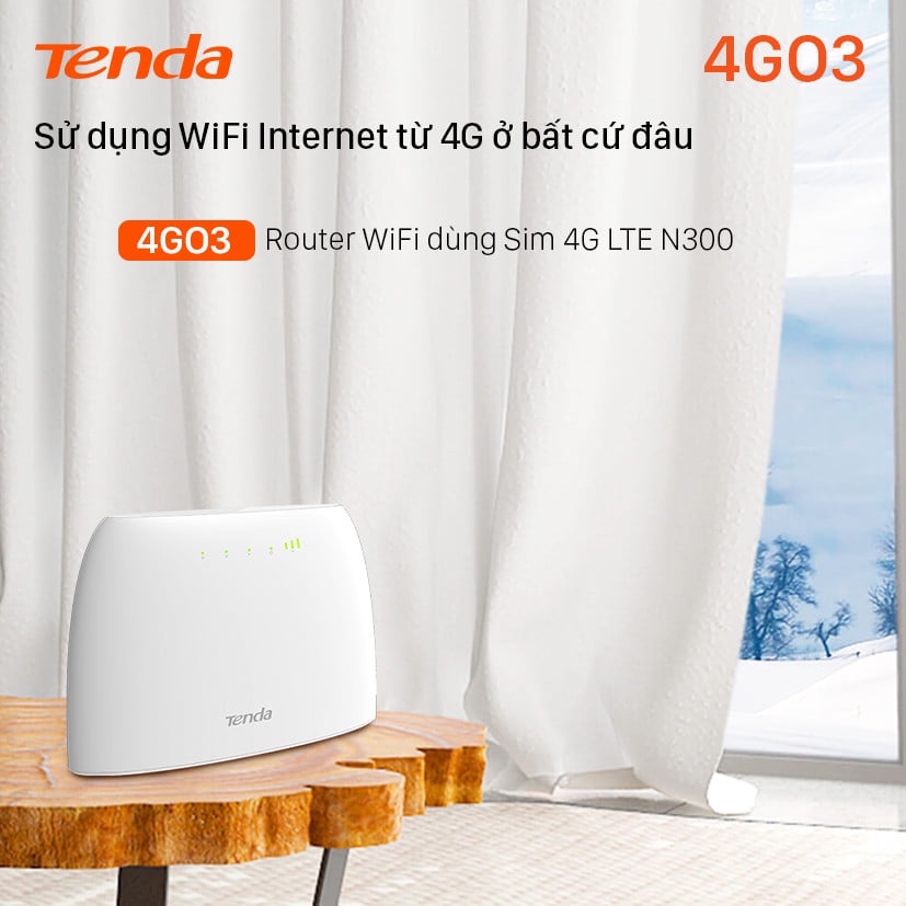 Bộ Phát Wifi 4G Tenda 4G03 Chuẩn N300 dùng Sim 4G - Hàng Chuyên Dụng Hỗ Trợ 32 User Kết Nối