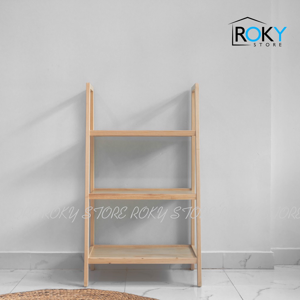 KỆ SÁCH 3 TẦNG DÁNG CHỮ A - MÀU TỰ NHIÊN- BOOK SHELF 3F - NATURAL COLOR- KỆ GỖ ĐA NĂNG- ROKY STORE