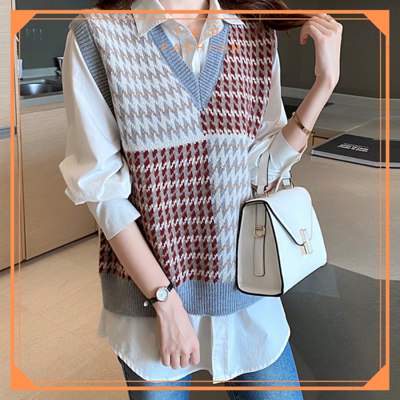 Áo Gile Len Nữ Chất Dày Dặn Phong Cách Hàn Quốc Hoạ Tiết Ziczac Siêu Xinh Tep Fashion - AGL002