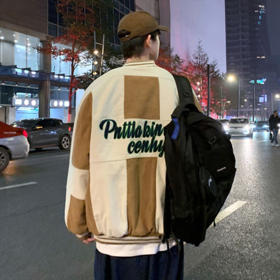 Á khoác varsity jacket màu đen 2022, Áo khoác bomber nam nhung tăm chất nỉ đẹp thời trang unisex quảng châu ulzzang